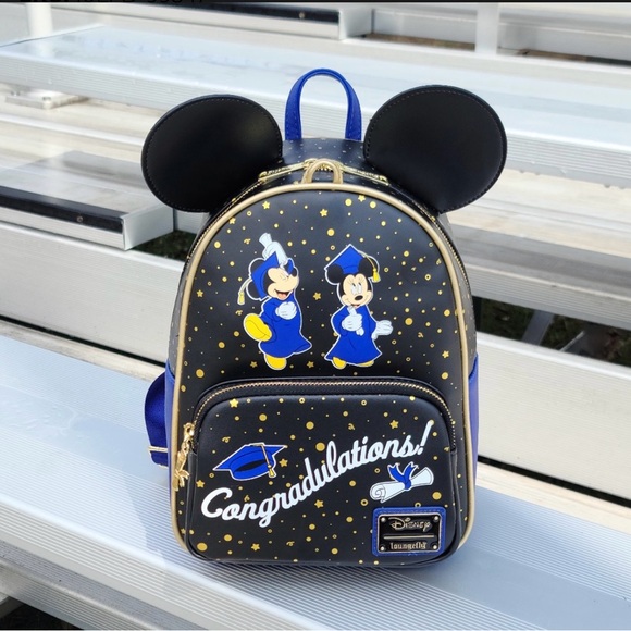 Disney Loungefly Graduation Backpack with Ears - Black and Blue NWT